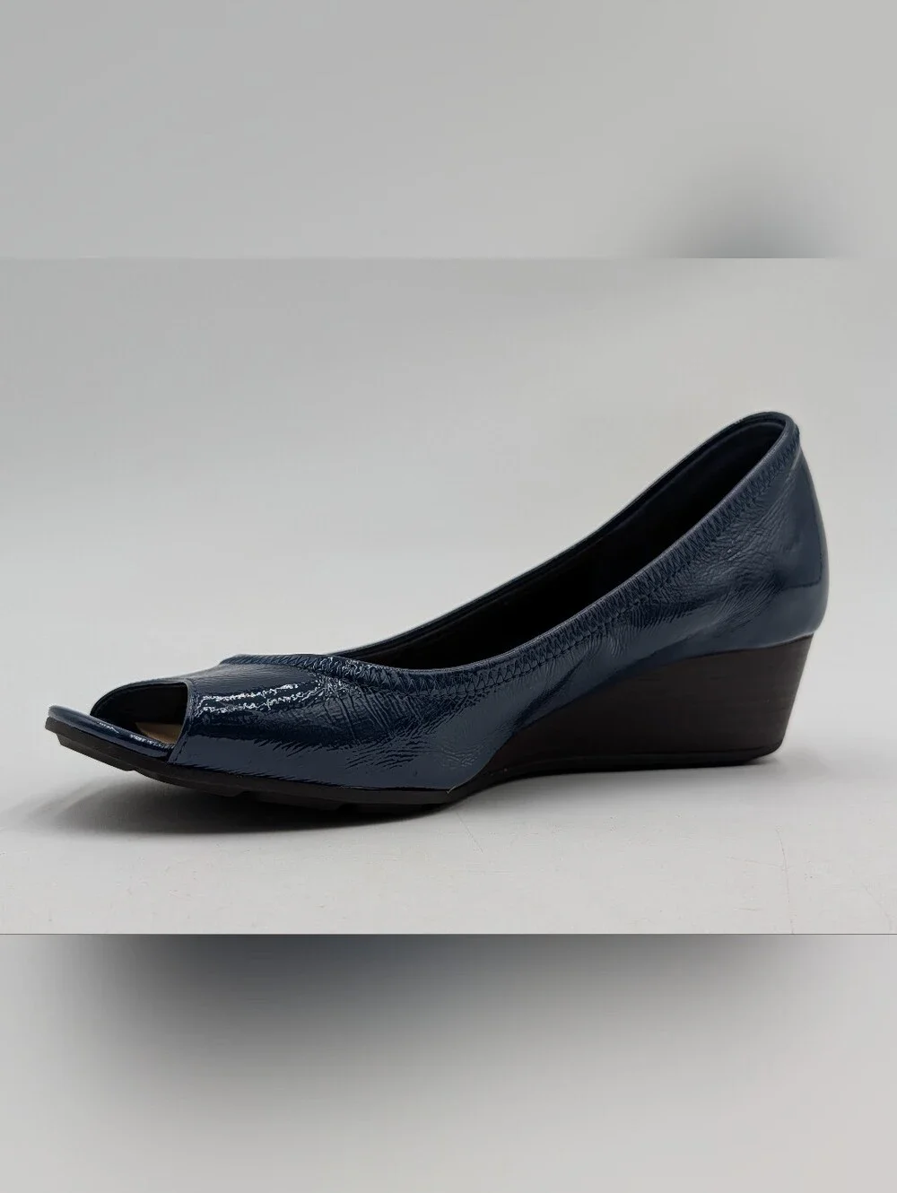 Cole Haan Size 6–6.5 Air Tali Patent Peep Toe Wedge Navy Blue Nike Air Comfort